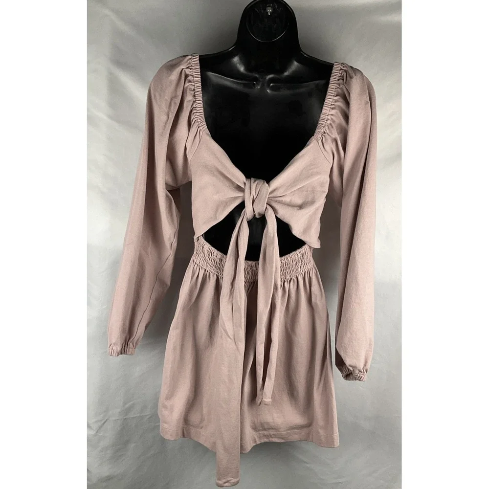 Free People Beach Womens Small Pink Colette Convertible Smocked Mini Dress Party